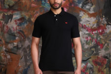 Polo slub pique, men, black, m